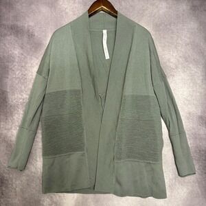 Lululemon Cardigan Women Size 6 Green Merino Wool Open Front Knit Cozy Sweater